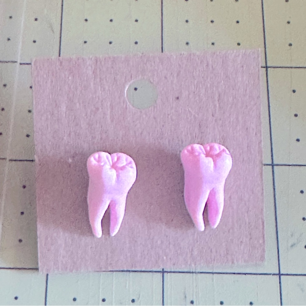 Pink resin Teeth Earrings